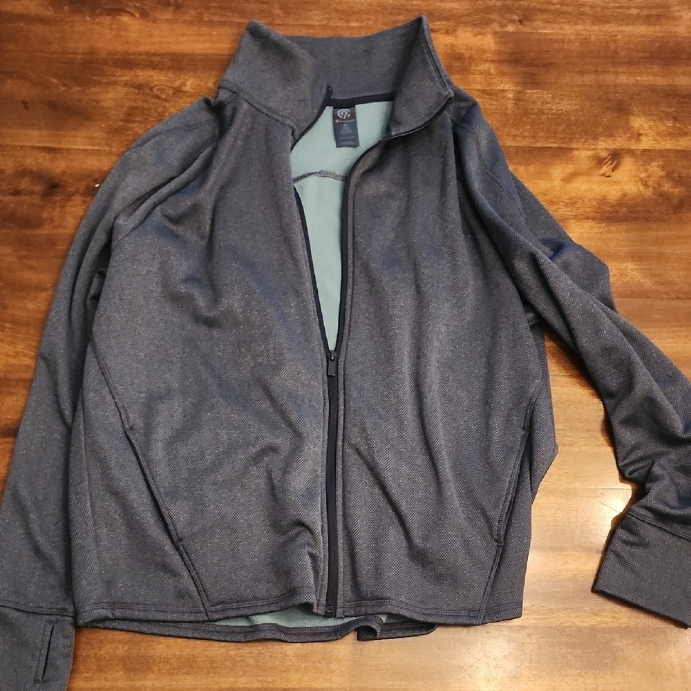 Champion Women Full Zip Herringbone Athleisure Jacket XL Dark Teal Blue Lined
